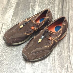 Casual Brown Slip-On Women's Sneakers with Orange Accents
